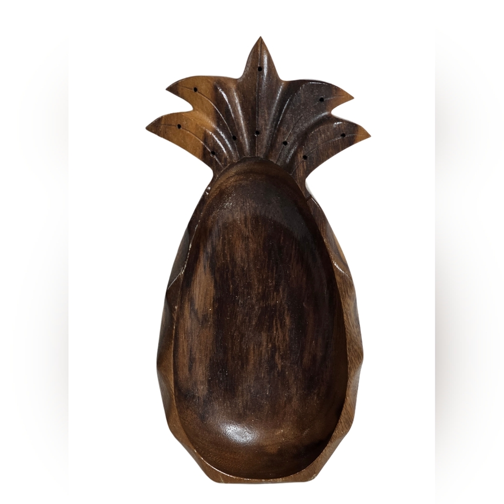 Monkey Pod Wood Bowl Dish Pineapple Shaped Carved Wooden Souvenir Made In Hawaii